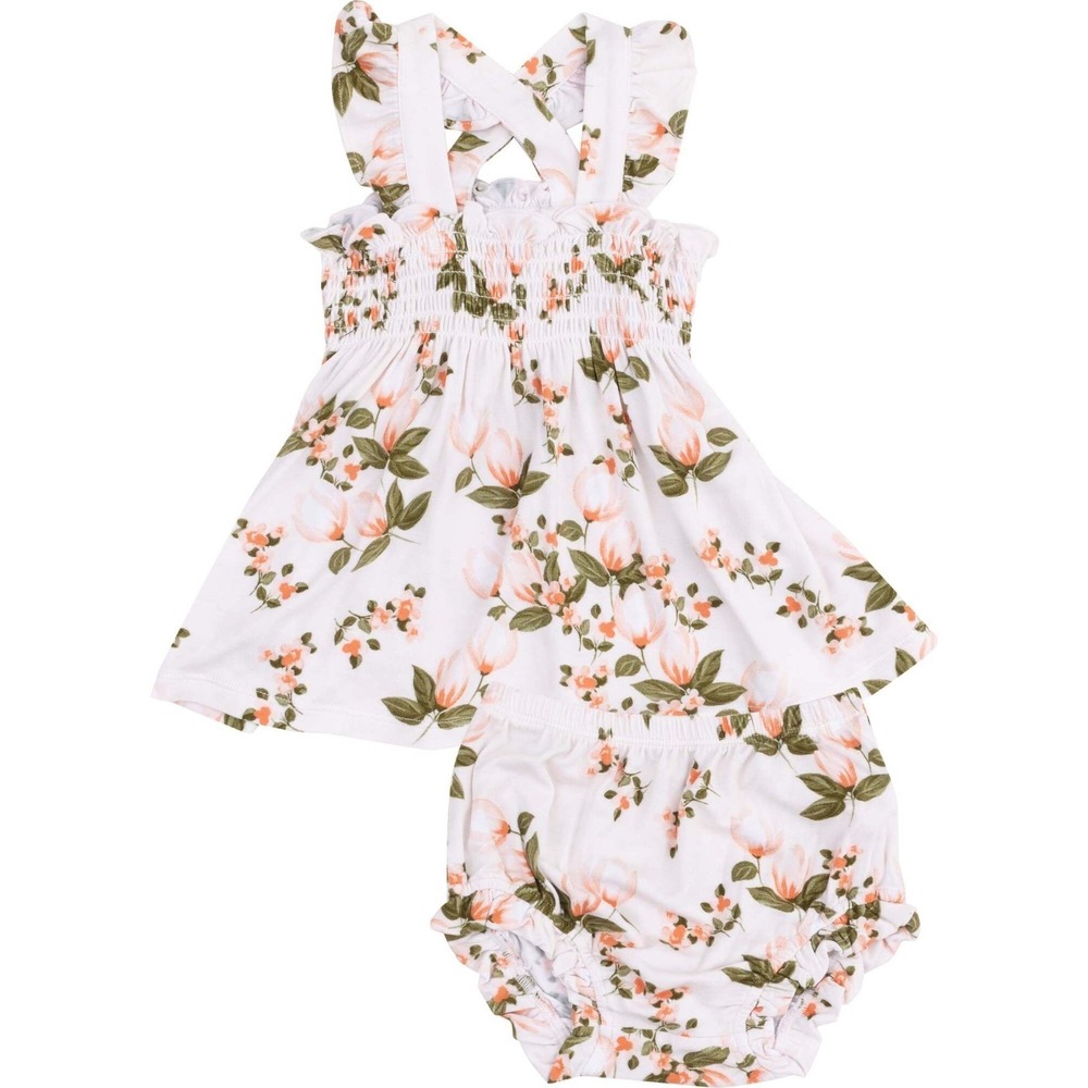 ANGEL DEAR NWT  Bamboo MAGNOLIA Floral Smocked Swin Top & Bloomers Set 3-6m